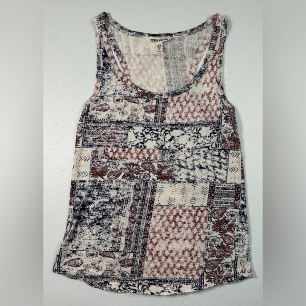 Billabong Womens Patchwork Floral Racerback Tank Top Small Navy Burgundy Cotton